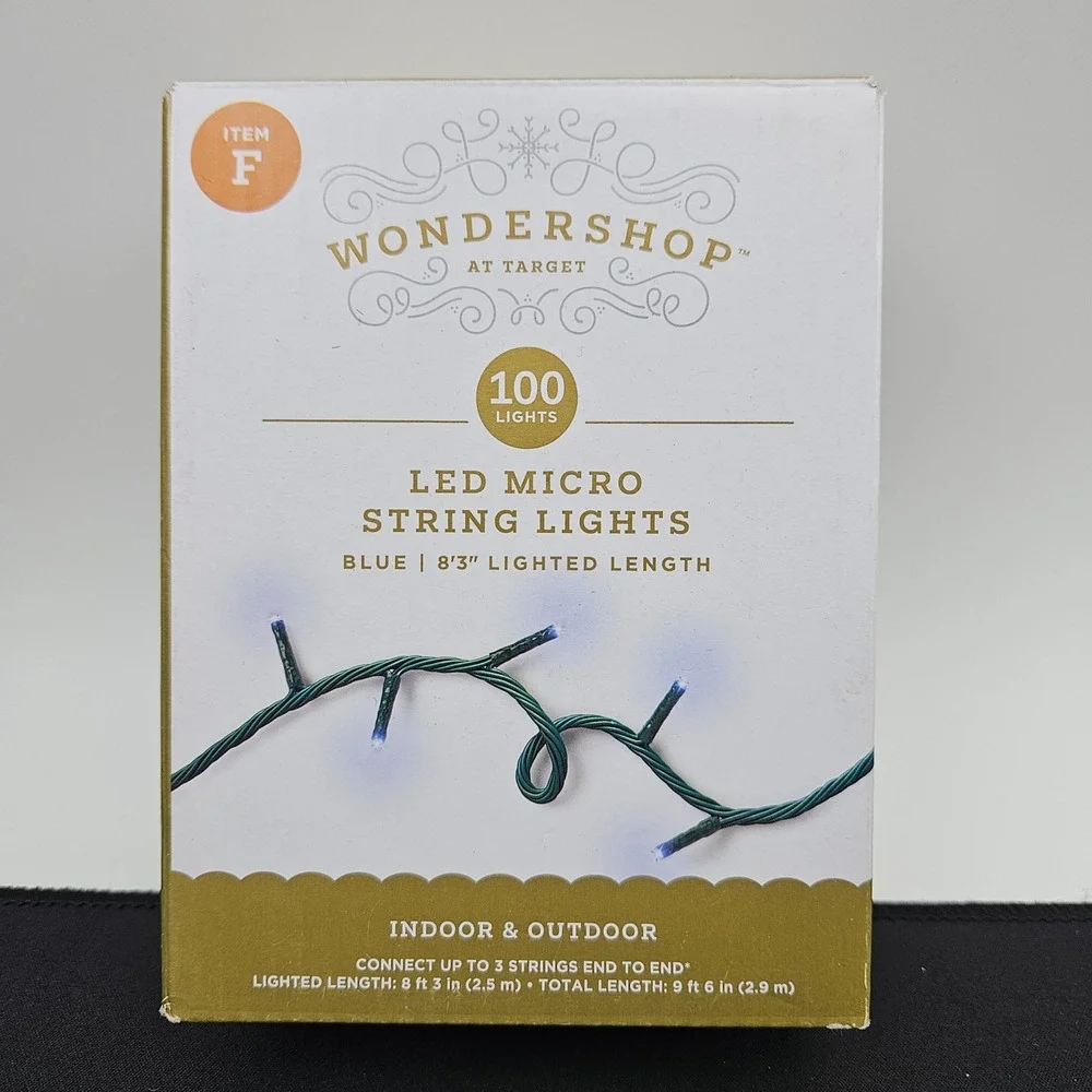 Wondershop LED Micro String Blue‎ Lights 100 Ct Green Wire Indoor Outdoor 8.25ft